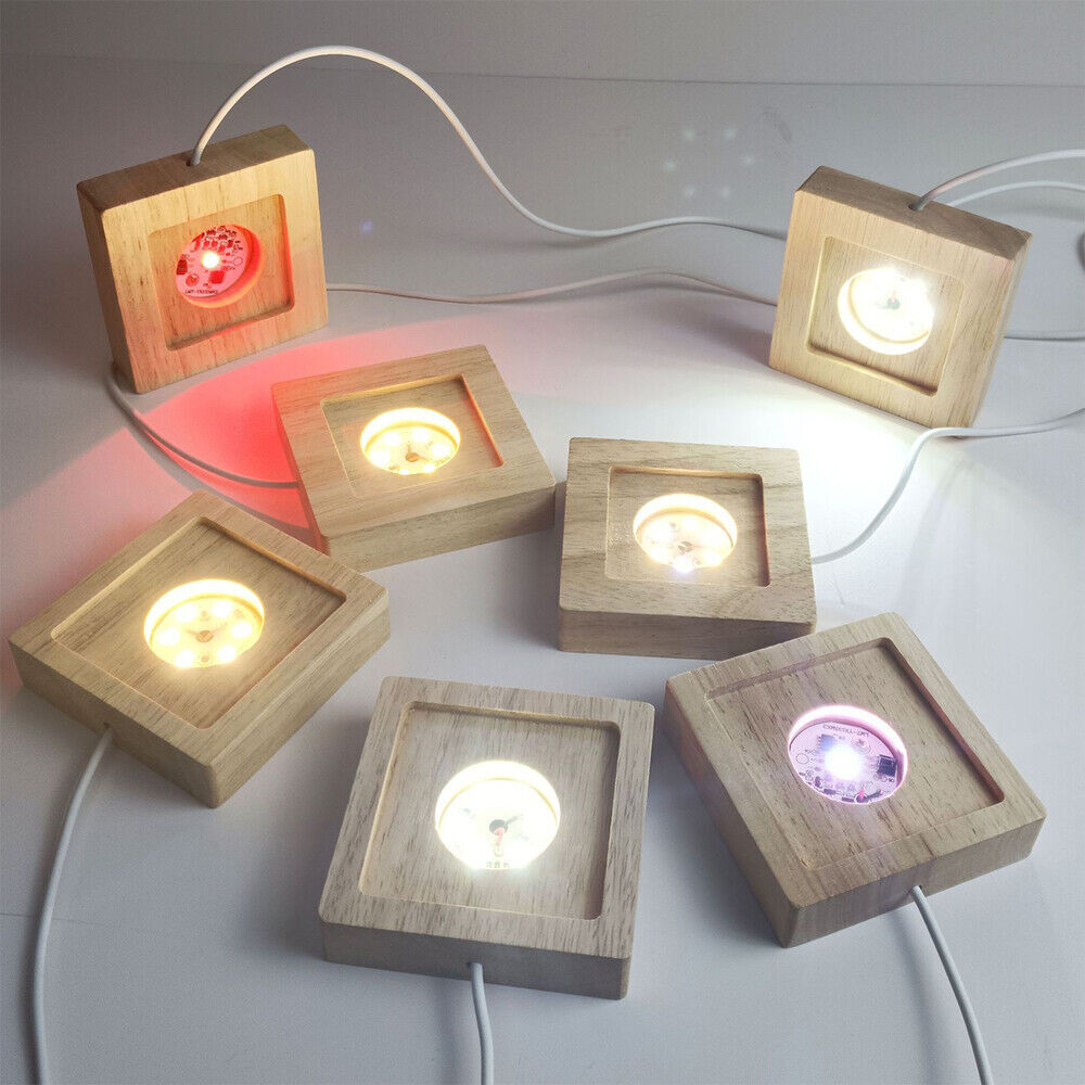 2PCS Resin LED Lights Display Base Wooden Lighted Base Stand for Laser Crystal