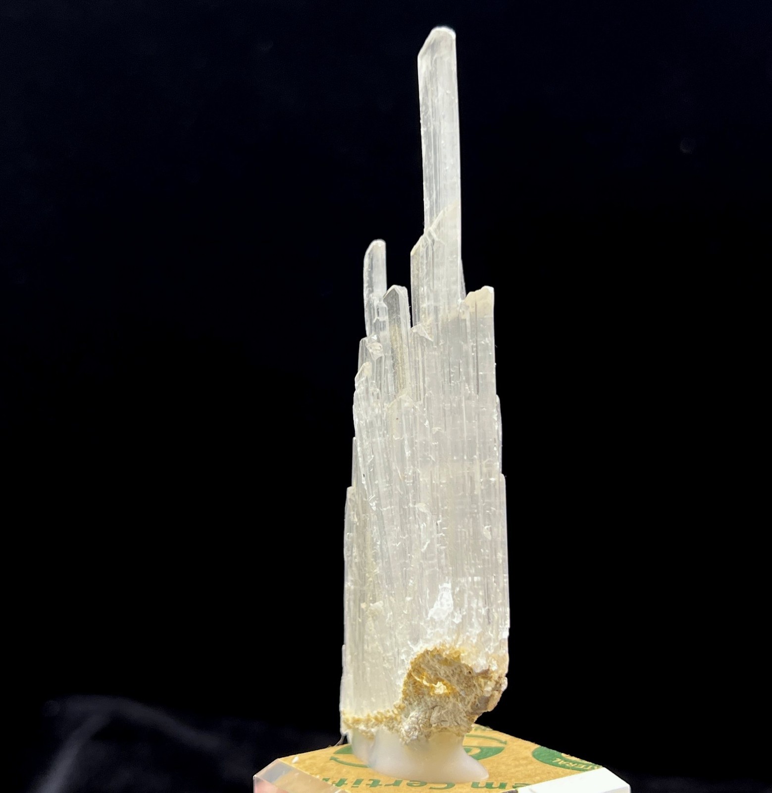 100mm Clear Selenite cluster mounted on acrylic base, Natural Mineral Specimen