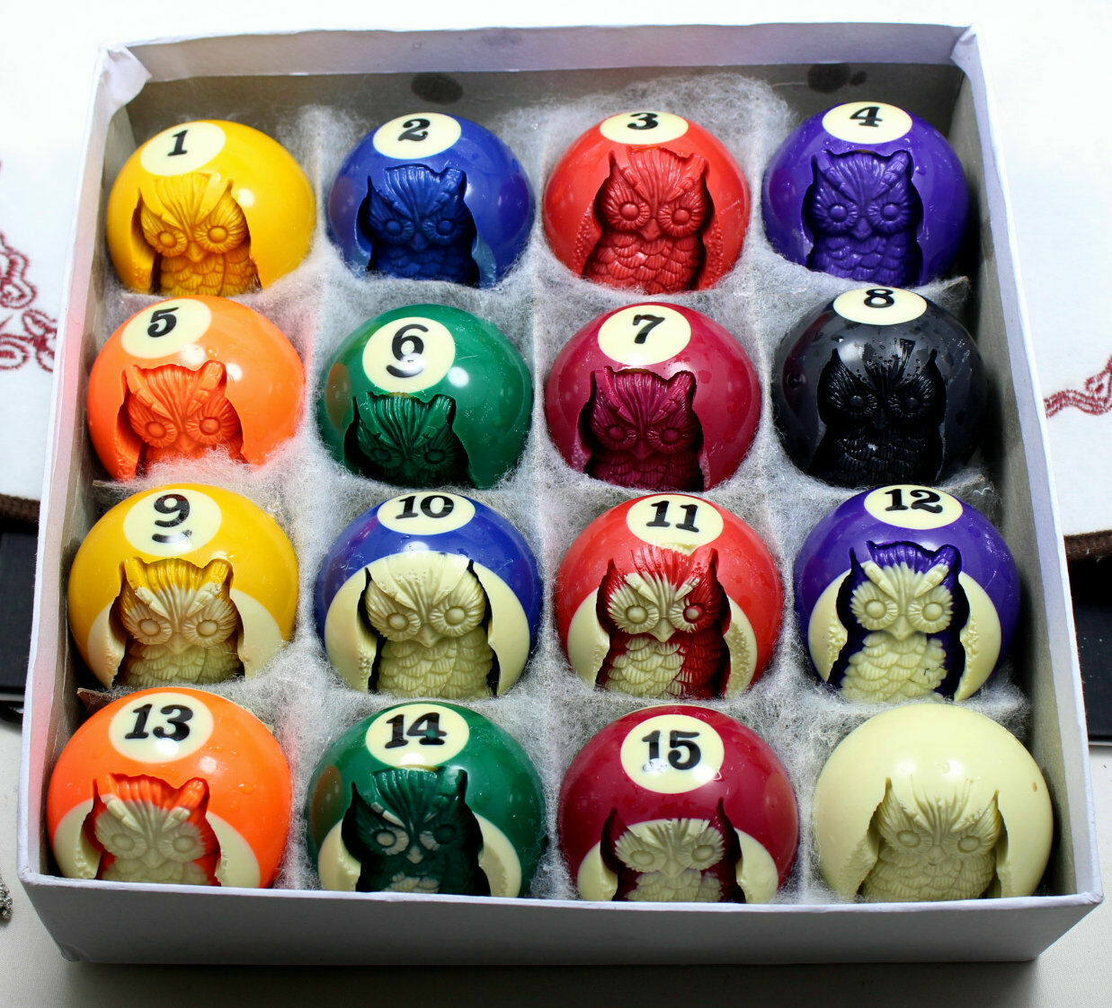 Hand Carved Owl Skull in Billiard Pool Ball 1 Set of 16 Billiard 52mm