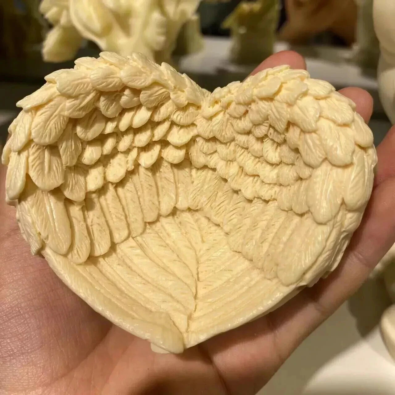1pc Natural Genuine Tagua Nut Hand Carved Wing Heart Skull Reiki Healing Gift