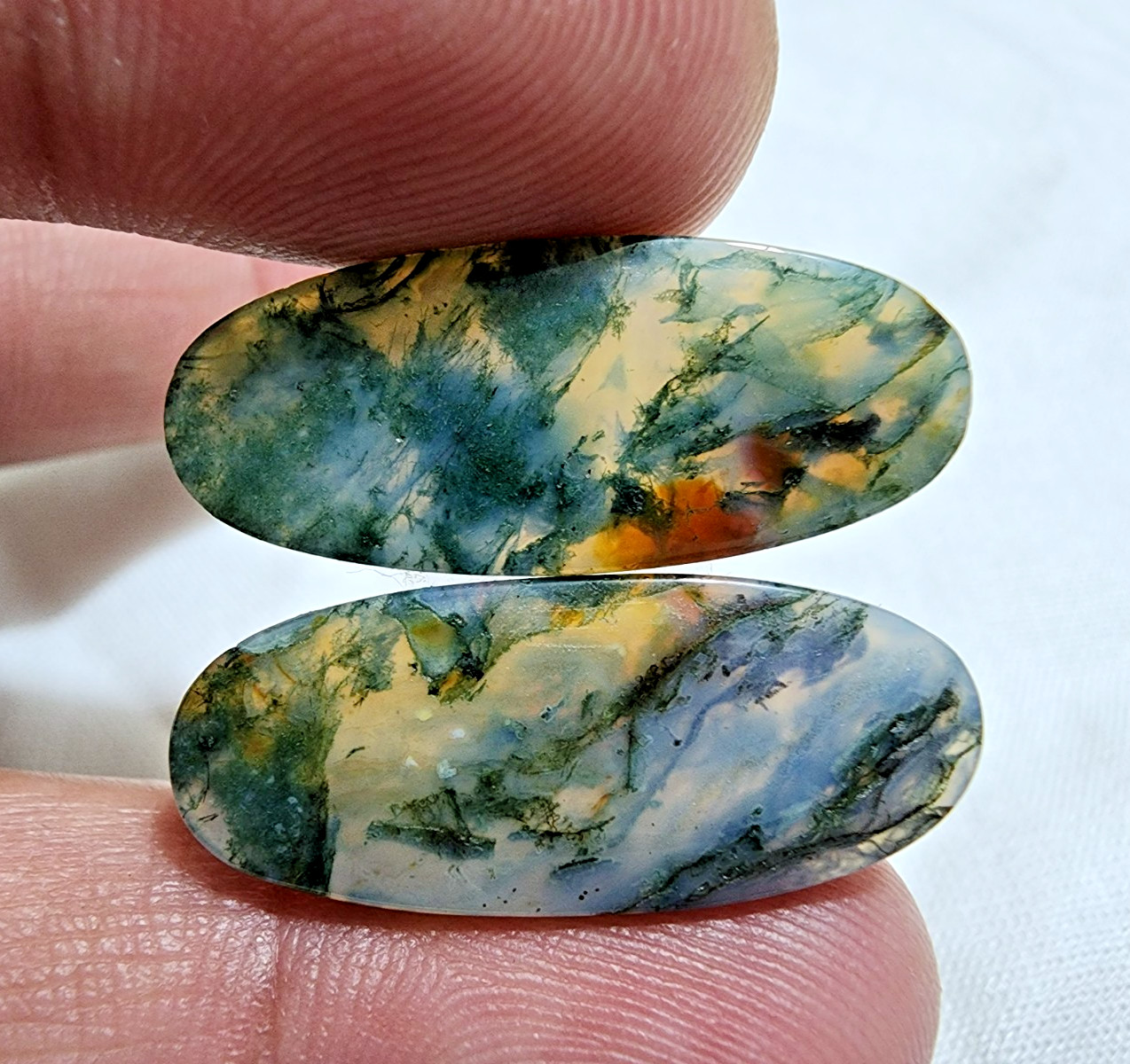 Amazing Rare Moss Agate Matching Pair Cabochon 26ct Loose Gemstone for Jewelry