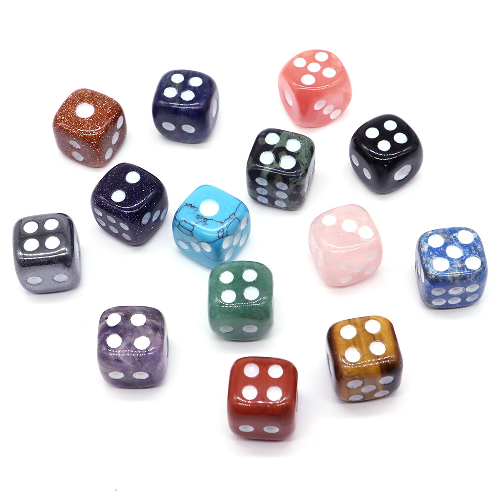 15mm D6 Dots Dice Natural Crystal Stone Carving Gemstone Game Tool Wholesale