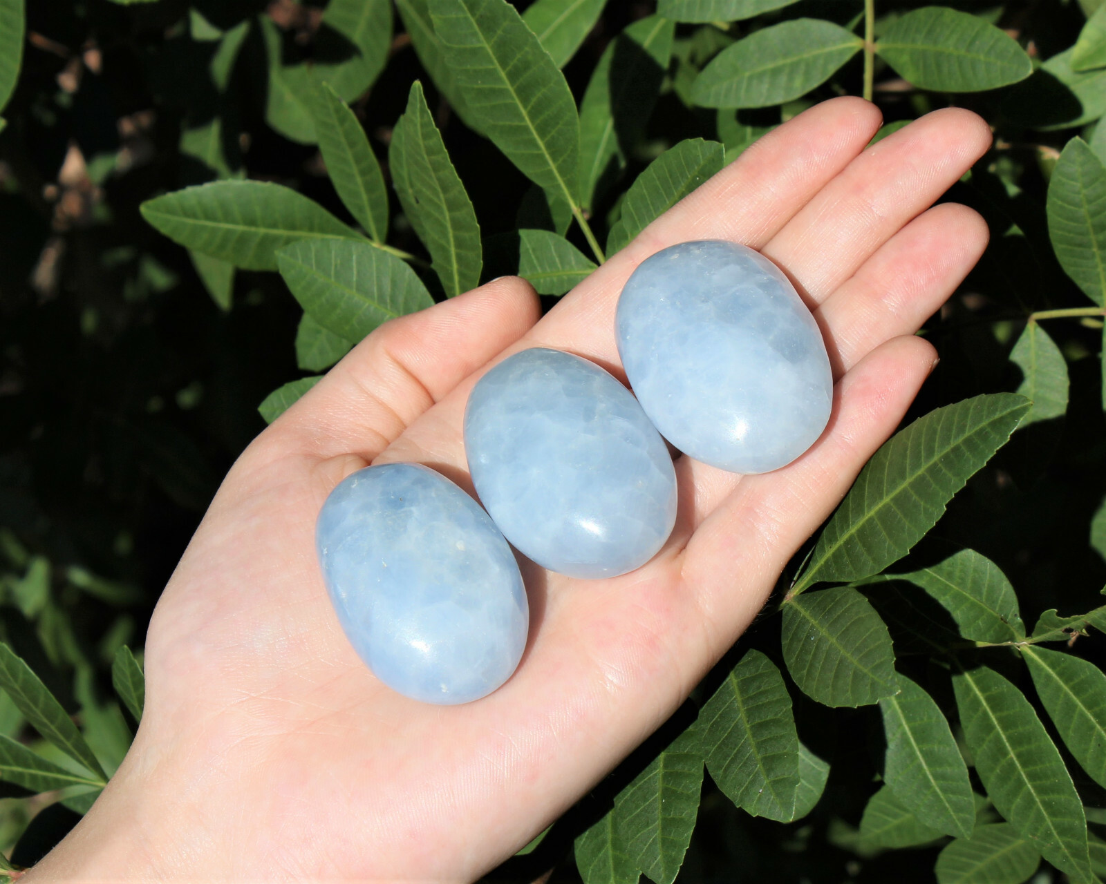 Blue Calcite Hand Polished Stones: Palm Stone, Blue Calcite Pebble Stone