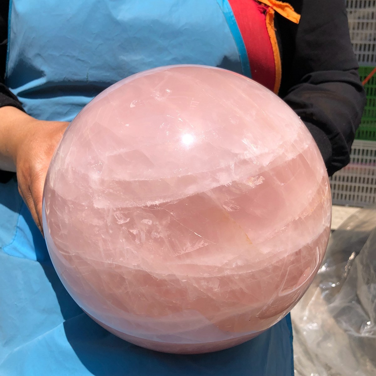 29.87LB Natura crystal Rose Quartz Sphere for Heart Chakra Balances Energy