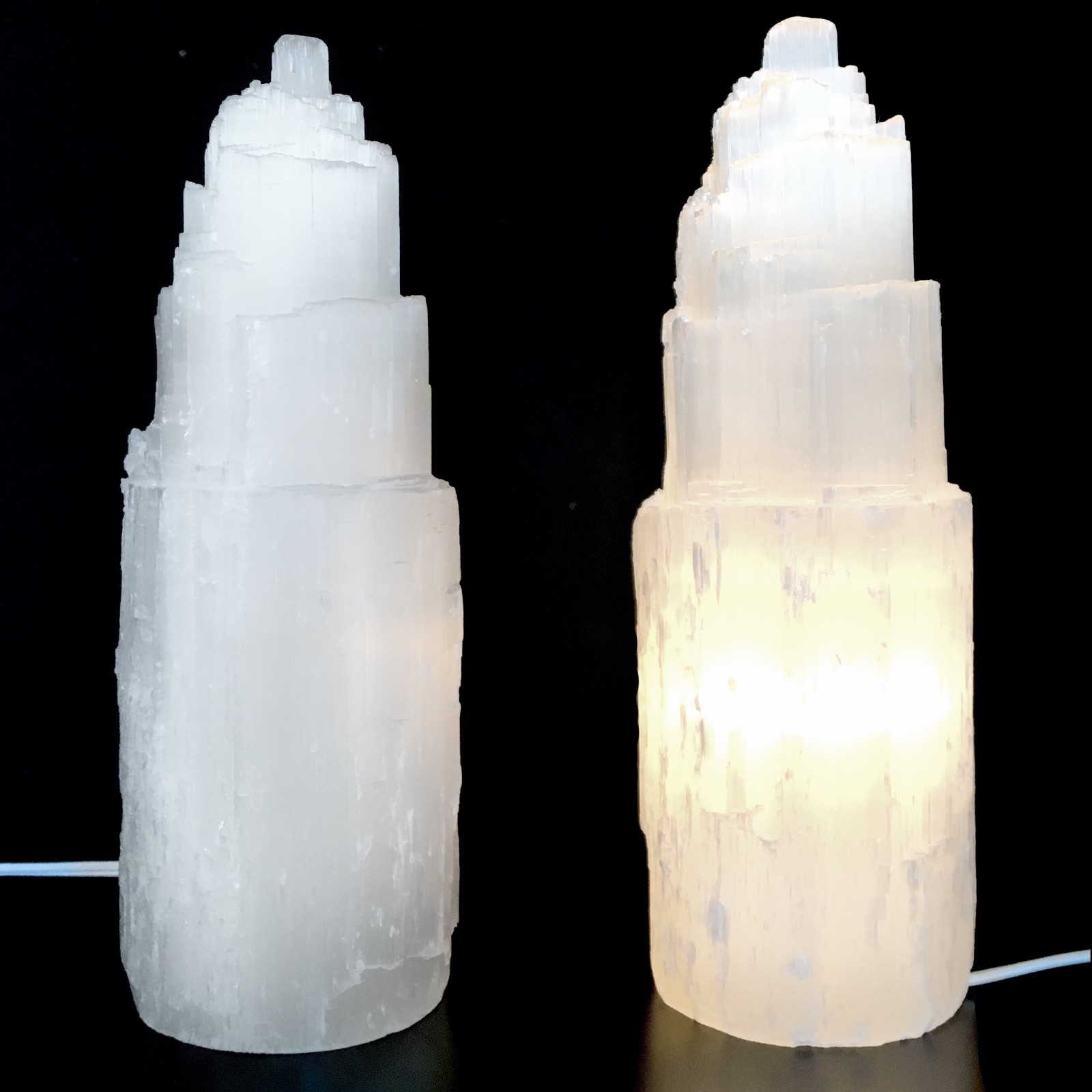 XL Selenite Tower Lamp ” Crystal White Natural Healing Light & LED Cord Bulb