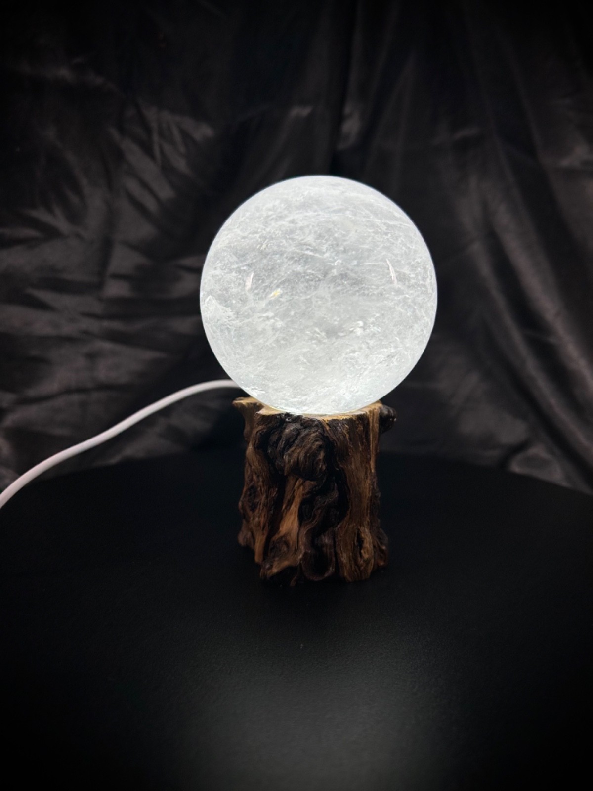 3.1″ Clear Quartz Sphere With Both Lighted Wood And Clear Acrylic Stands 1lb 8oz