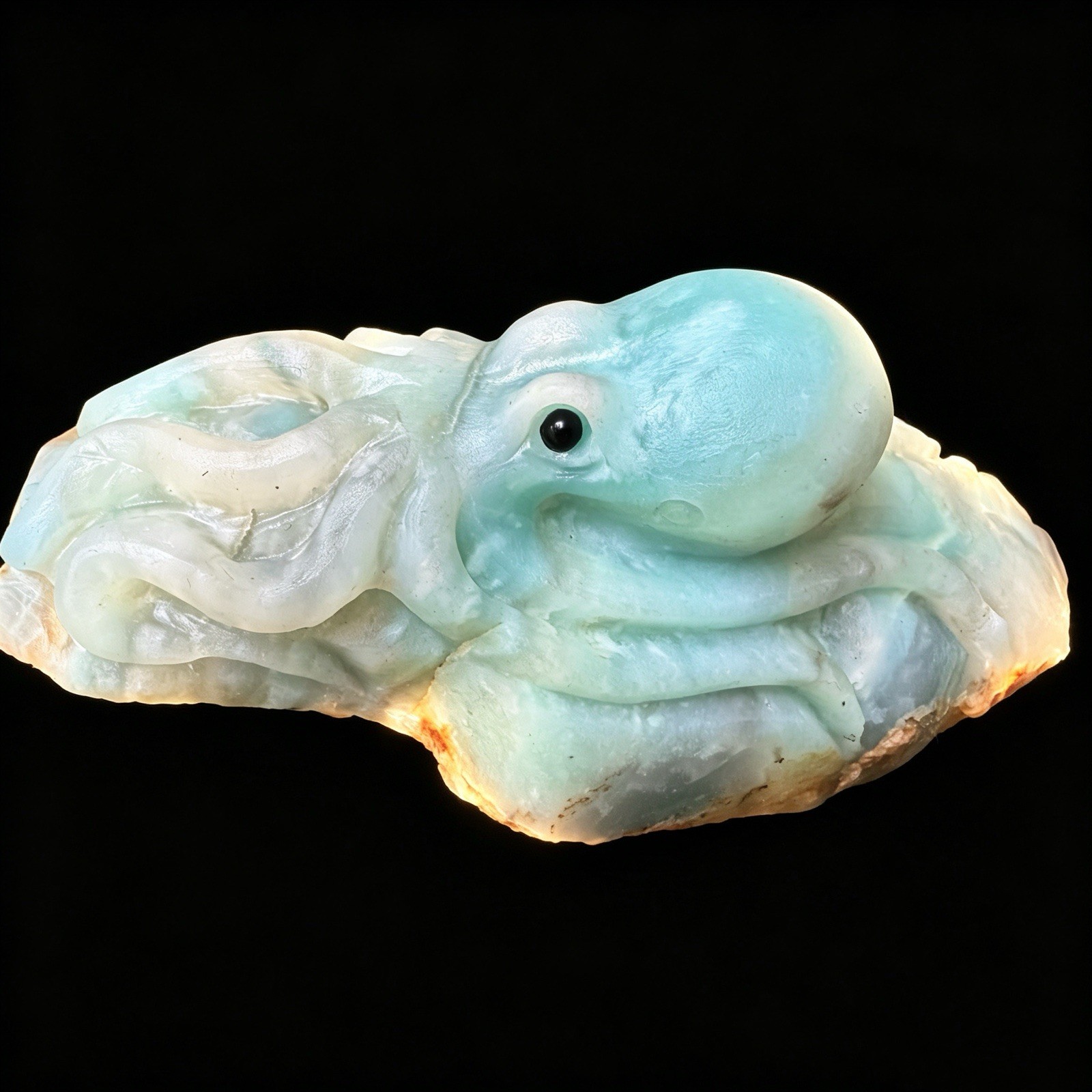 Hand Carved Amazonite Octopus – Natural Blue Green Crystal Mineral Figurine 4.8″
