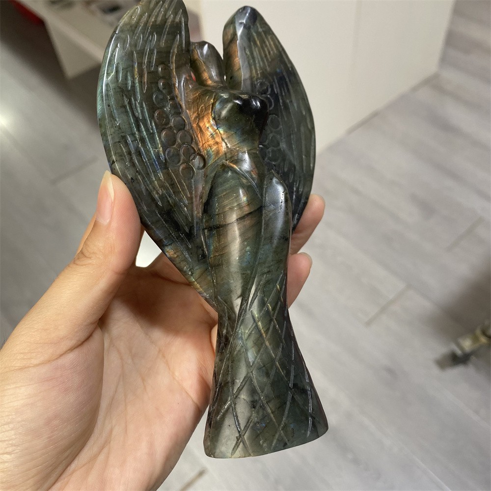 0.7LB 6″Natural A++Labradorite Angel Statue Crystal Reiki Carving Heal Decor