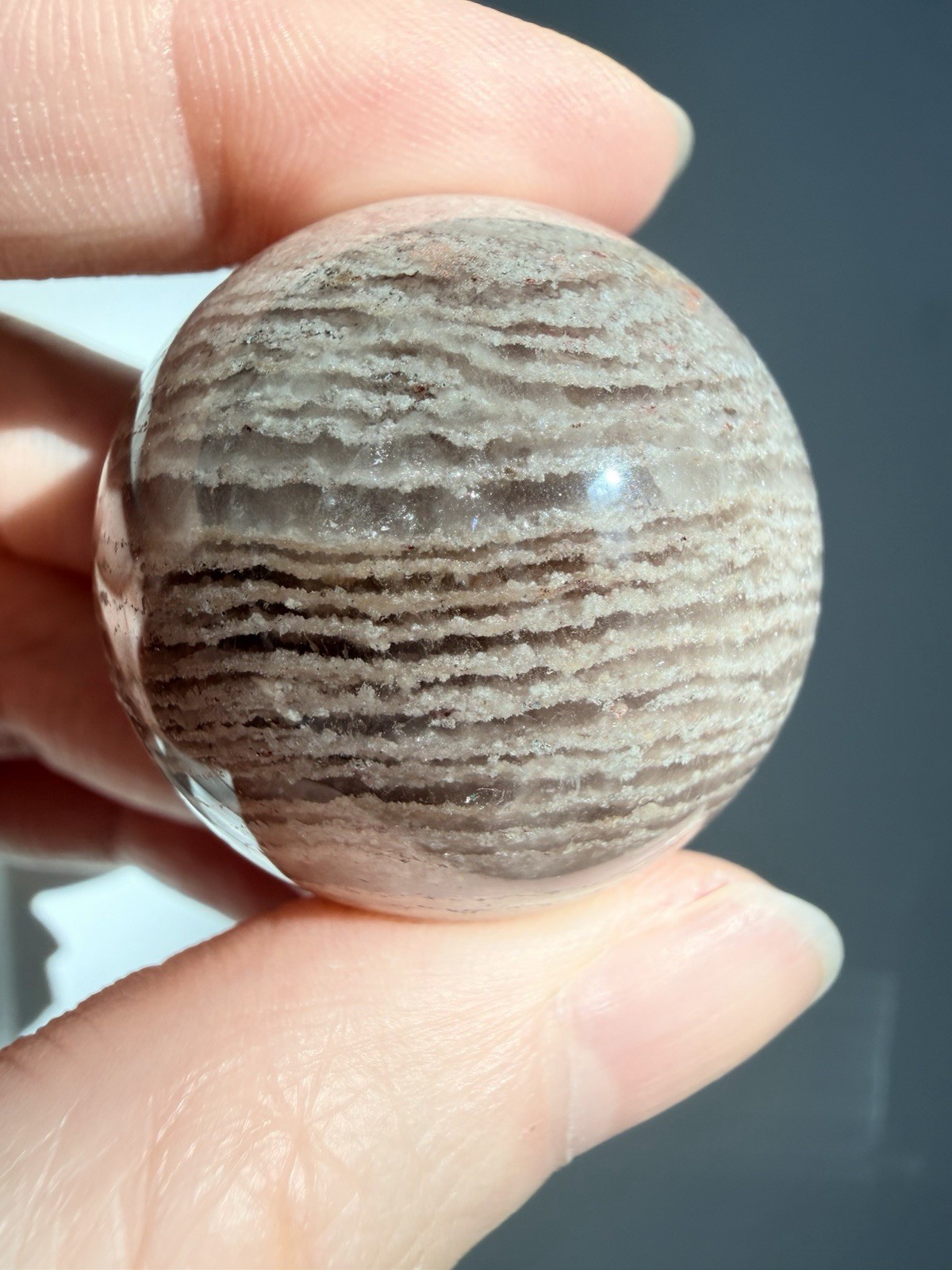 Beige Pink Toned Thousand Layer Lodolite Garden Inclusion Sphere 32mm