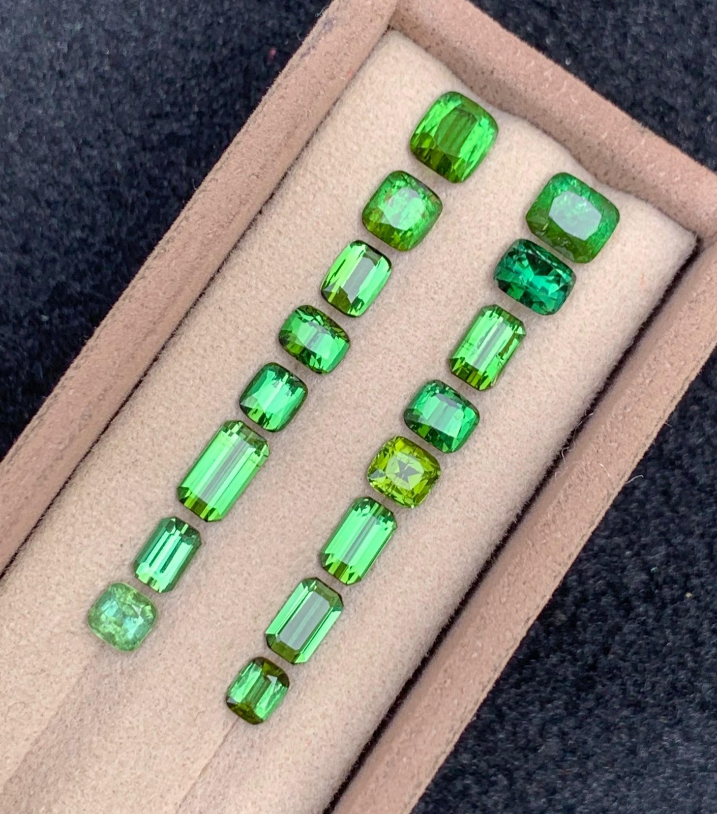 14.75ct Natural Green Tourmaline Lot 15 Pcs Faceted Octagon Cushion
