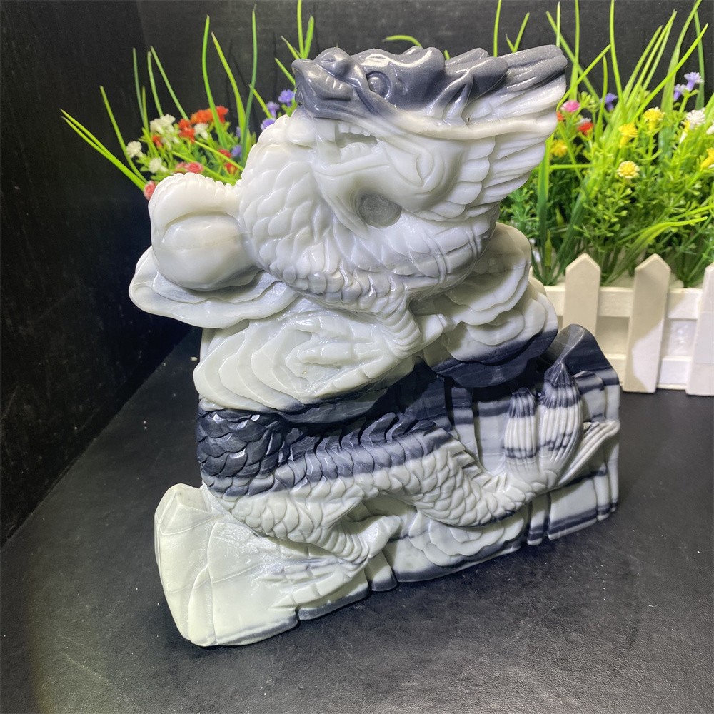5.2LB 7.7″ Natural A+Taiji Jade Chinese Dragon Crystal Reiki Carving Heal Decor