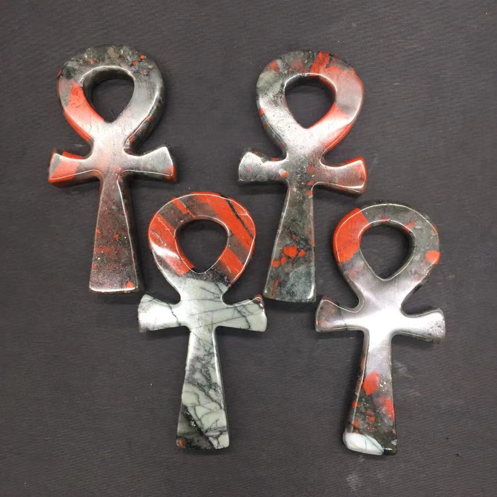 Natural African Blood Stone Ankh Quartz Carved Cross Pray Healing Decoration 1Pc