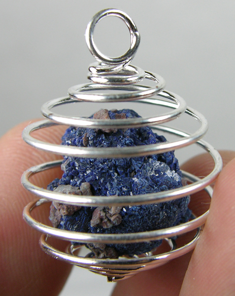 Morocco 100% Natural Rough Raw Azurite Crystal Specimen in Spiral Cage Pendant