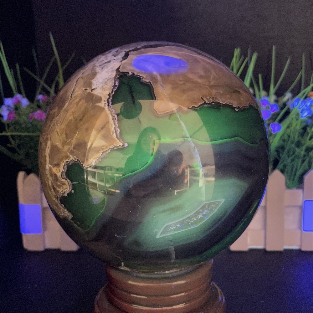 7.7LB 4.9″ Natural A++ Fluorescent Agate Ball Sphere Crystal Mineral UV Reiki
