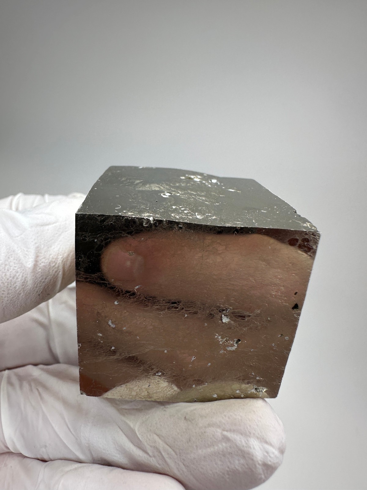 MIRROR SHINE__Beautiful Lusterous 1 1/2 ” Pyrite Cube__Navajun Mine, Spain
