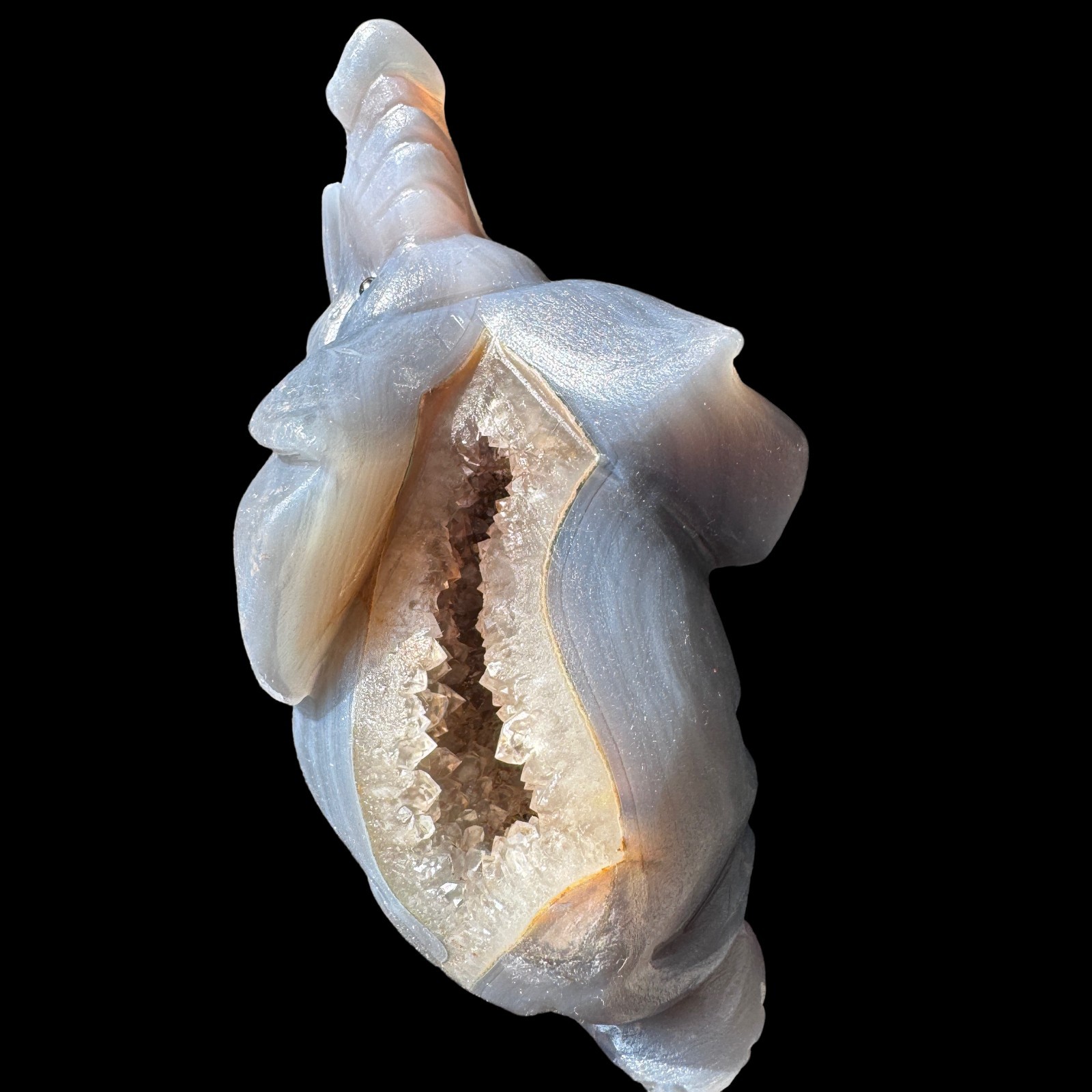 Agate Geode Elephant Sculpture – Carved from a Natural Cave of Stone & Crystal
