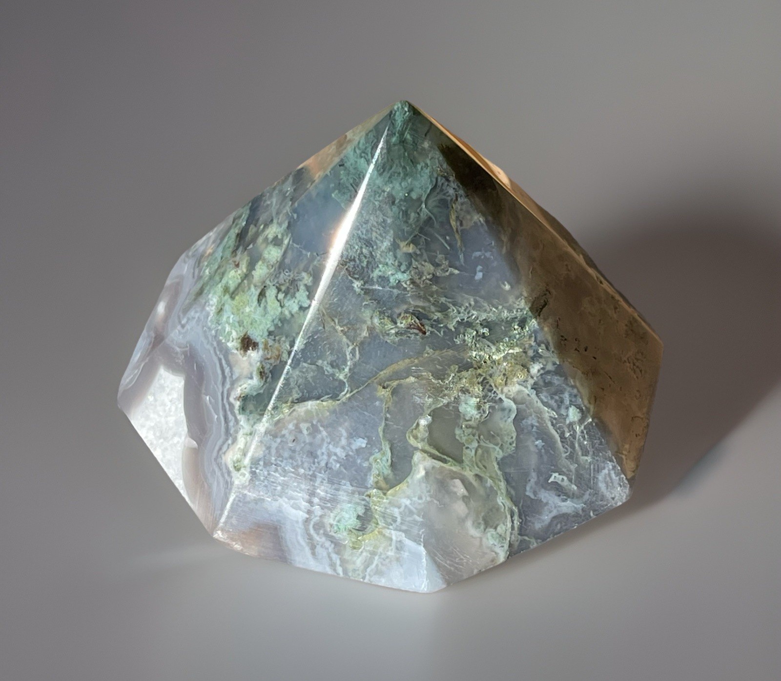 Natural Green Moss Agate Diamond w/ Chalcedony Quartz • Crystal Stone Home decor