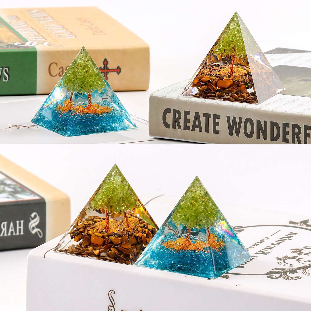 Tree Stem Crystal Orgone Pyramid Reiki Healing Chakra Meditation Orgonite Energy