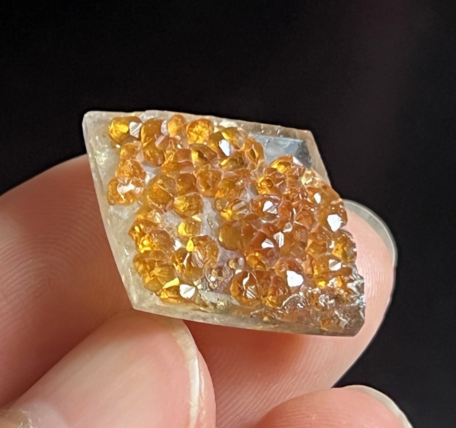 23mm Spessartine Garnet on Smoky Quartz, cut & polished