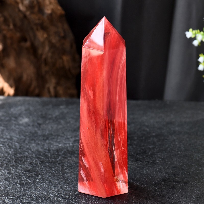 Red Smelting Quartz Healing Crystal Tower Point Wands Obelisk Home Decor Gifts