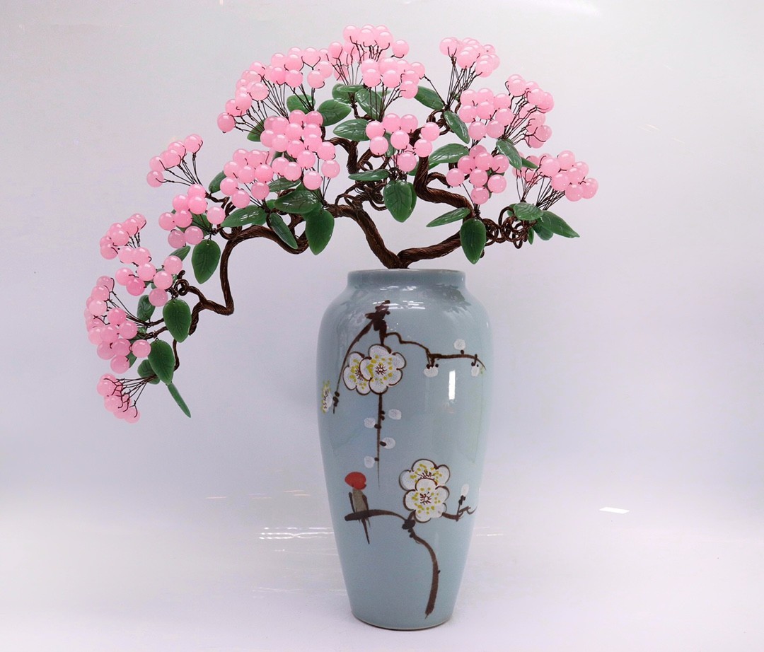 530*430mTopRare Natural chalcedony ceramic vase crystalquartz healing home decor