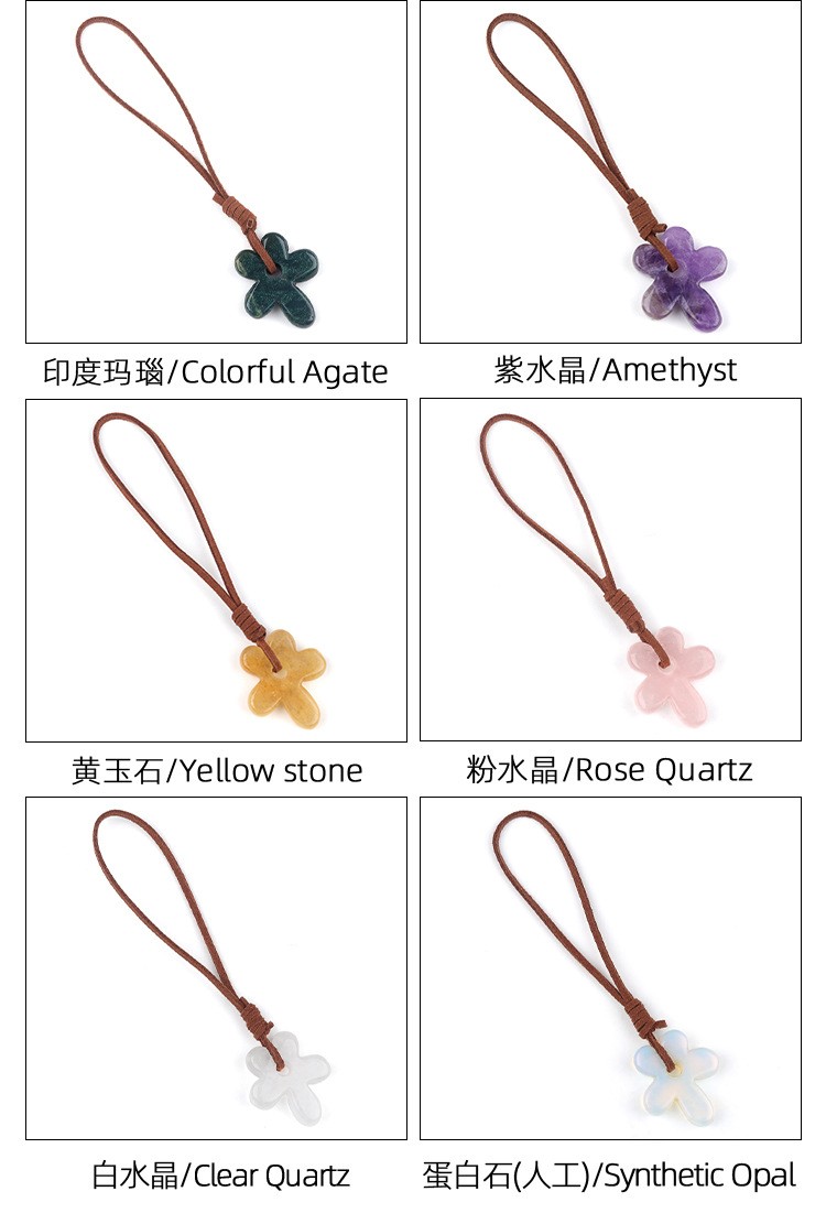 Crystal Agate 5-Petal Flower Pendant DIY Stone Carving Craft Decor Gift