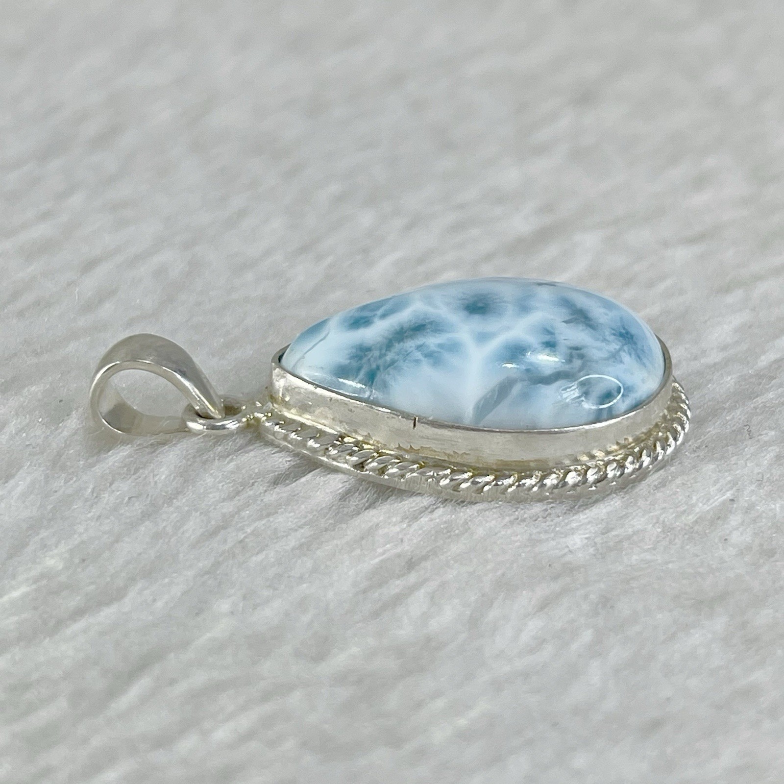 12g Larimar Ocean Drop Pendant, Handcrafted Sterling Silver Dominican Jewelry,