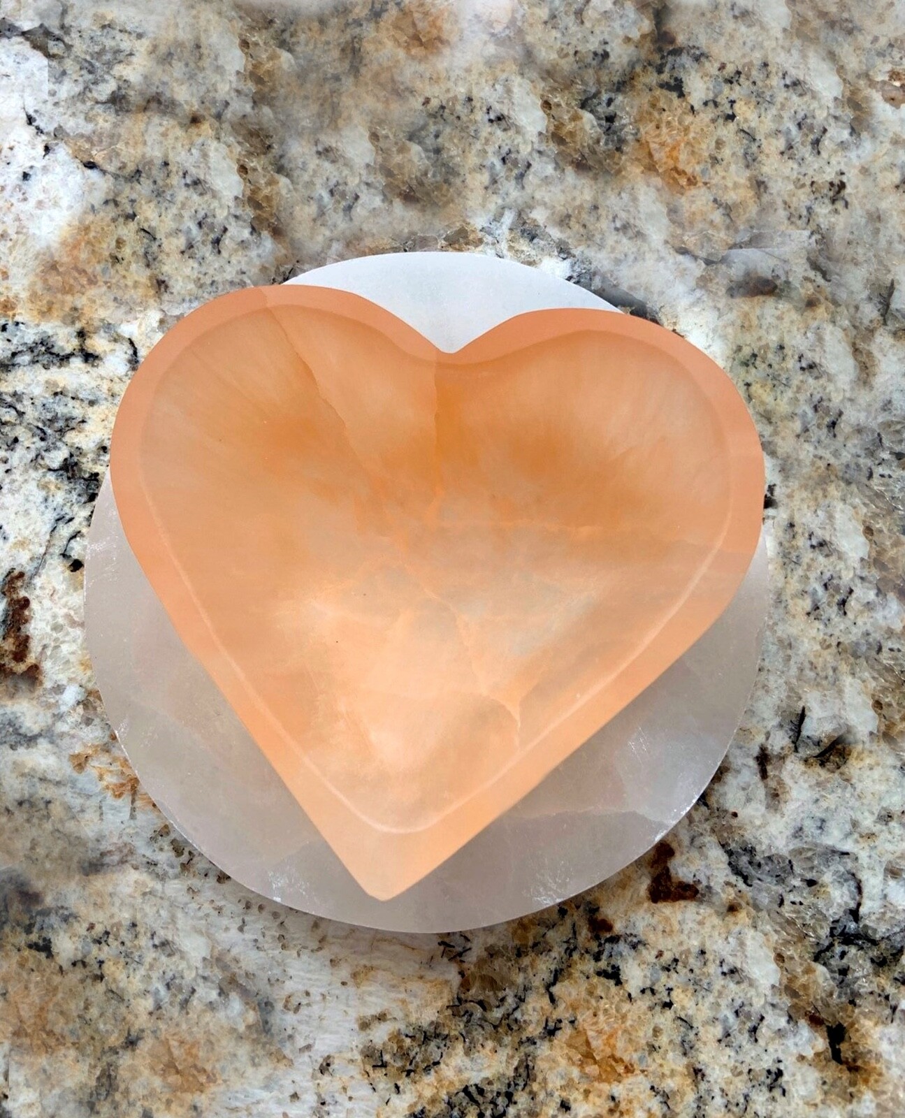 XL Selenite “Charging” Bowl Heart Peach Crystal Stone Reiki CHARGED Healing Clea