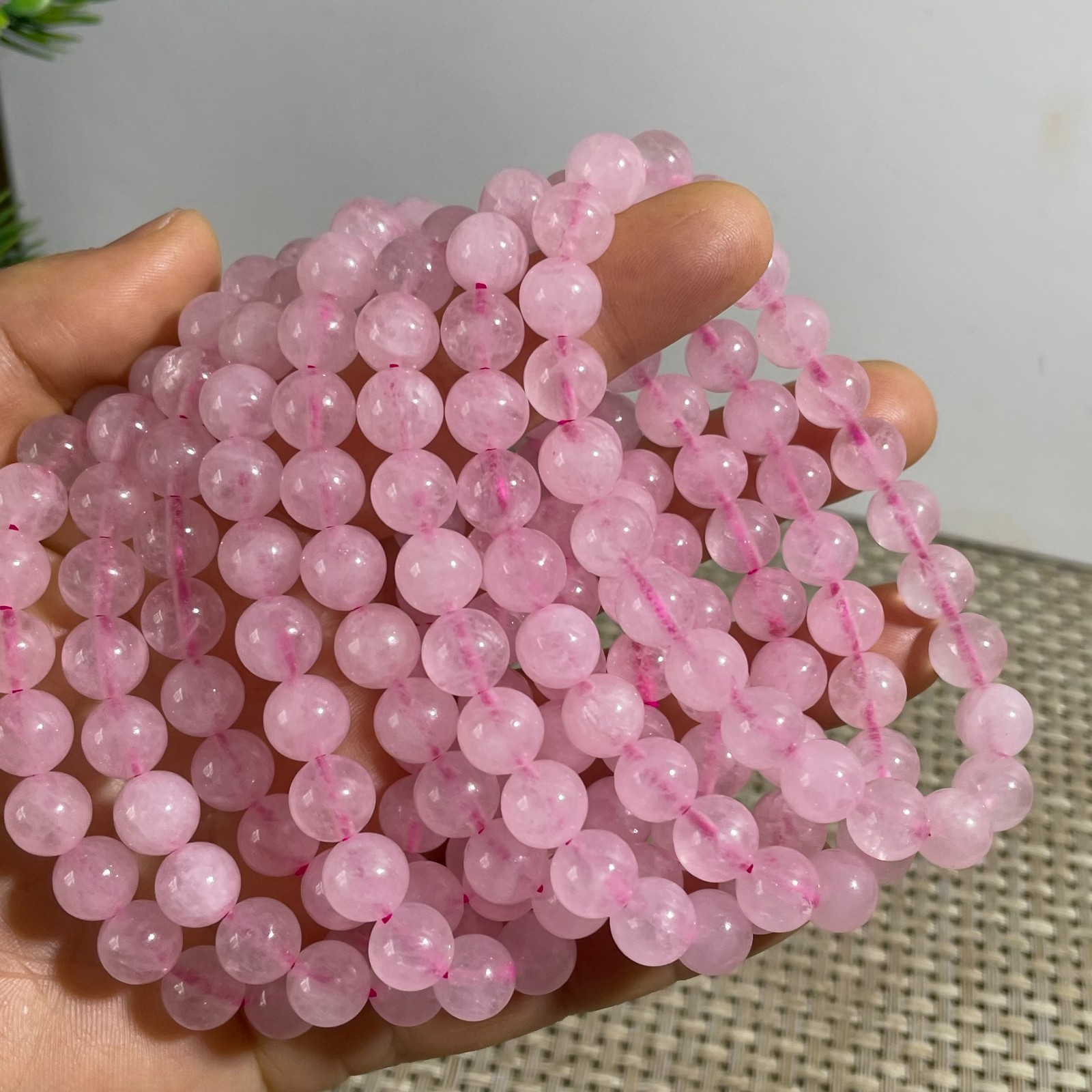 8mm Genuine Natural Pink Rose Crystal Round Beads Bracelet 5pcs