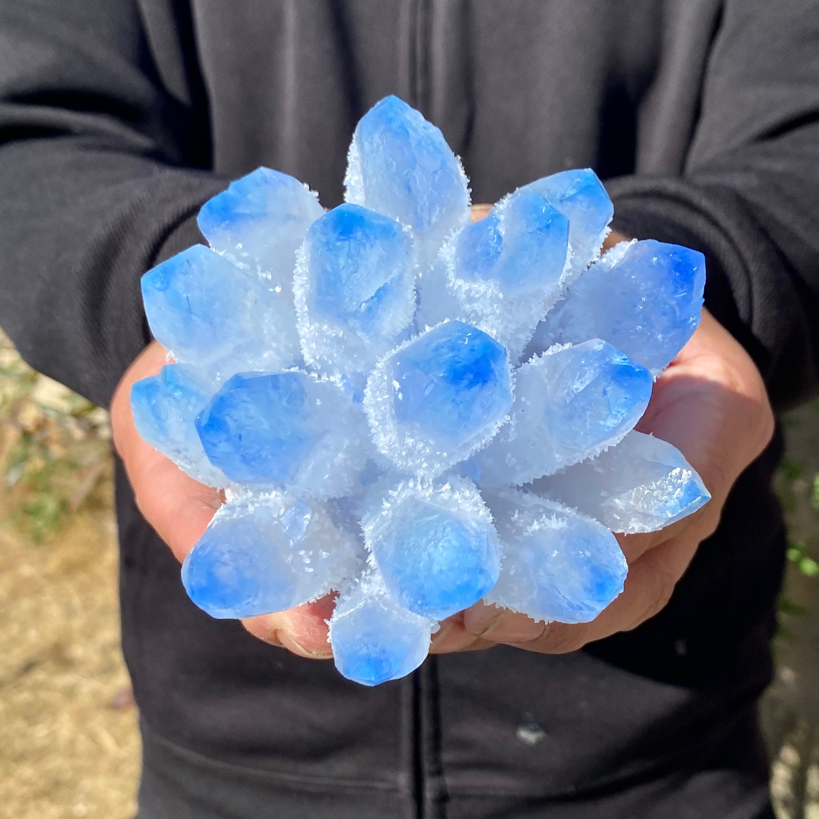 1.56LB Newly discovered blue Phantom Quartz Crystal Cluster mineral samples