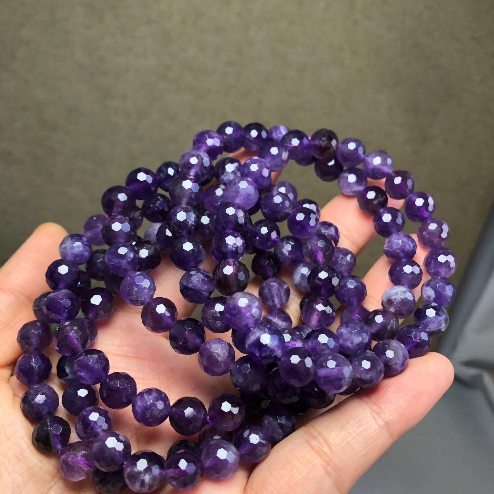 5Pcs Wholesal Natural Dreamy amethyst bracelets Crystal ball sphere facet 8mm