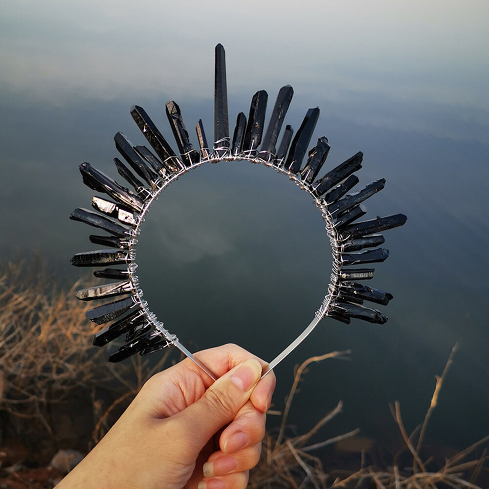 Goddess Bridal Crown Raw Crystal Quartz Tiara Queen Party Headband Hair Hoop