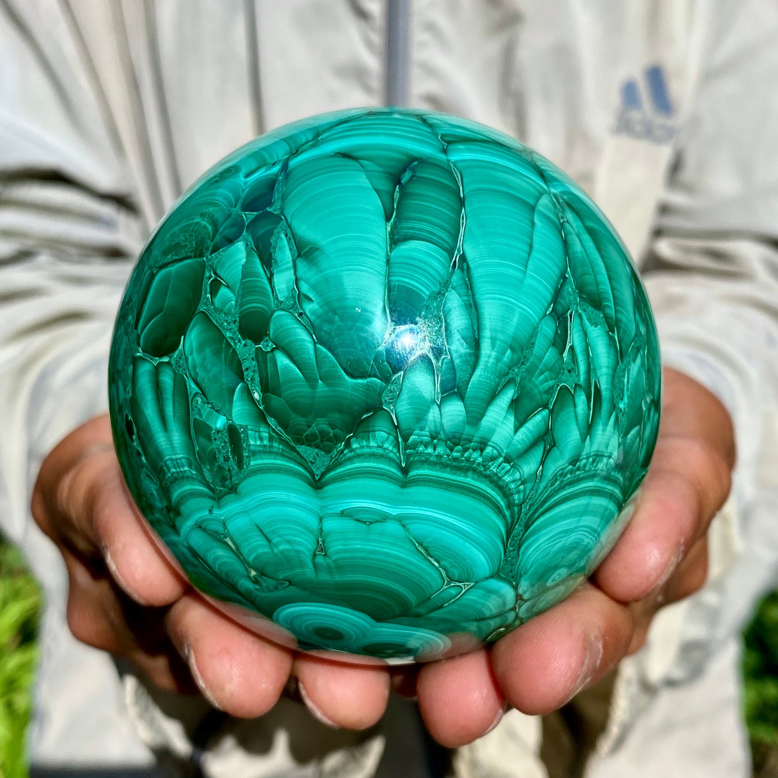2.17LB Rare Natural Malachite quartz hand Carved sphere Crystal Healing