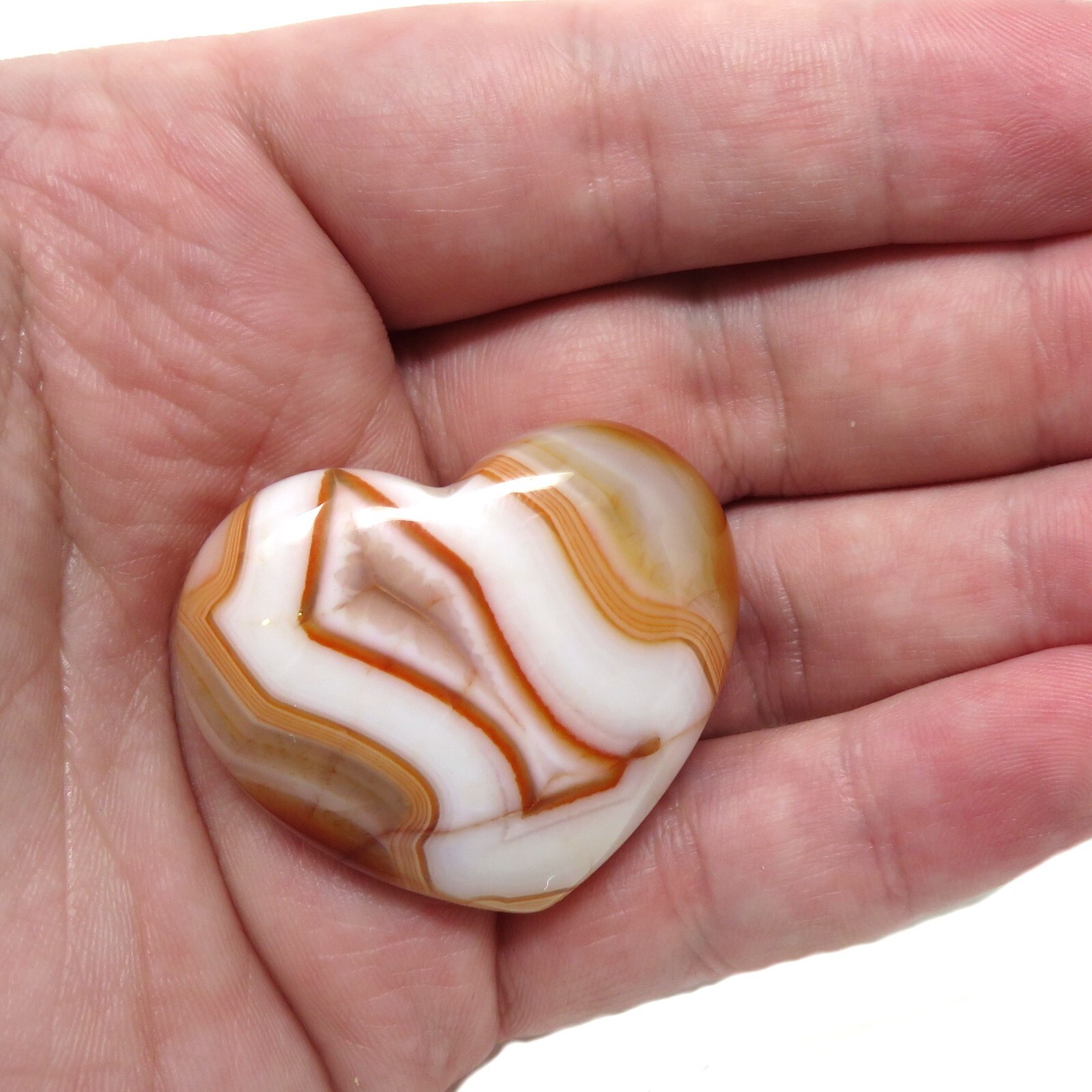 Orange Banded Agate Stone Heart #874- 40mm x 35mm x 15mm or 1.57″ -Pocket Stone