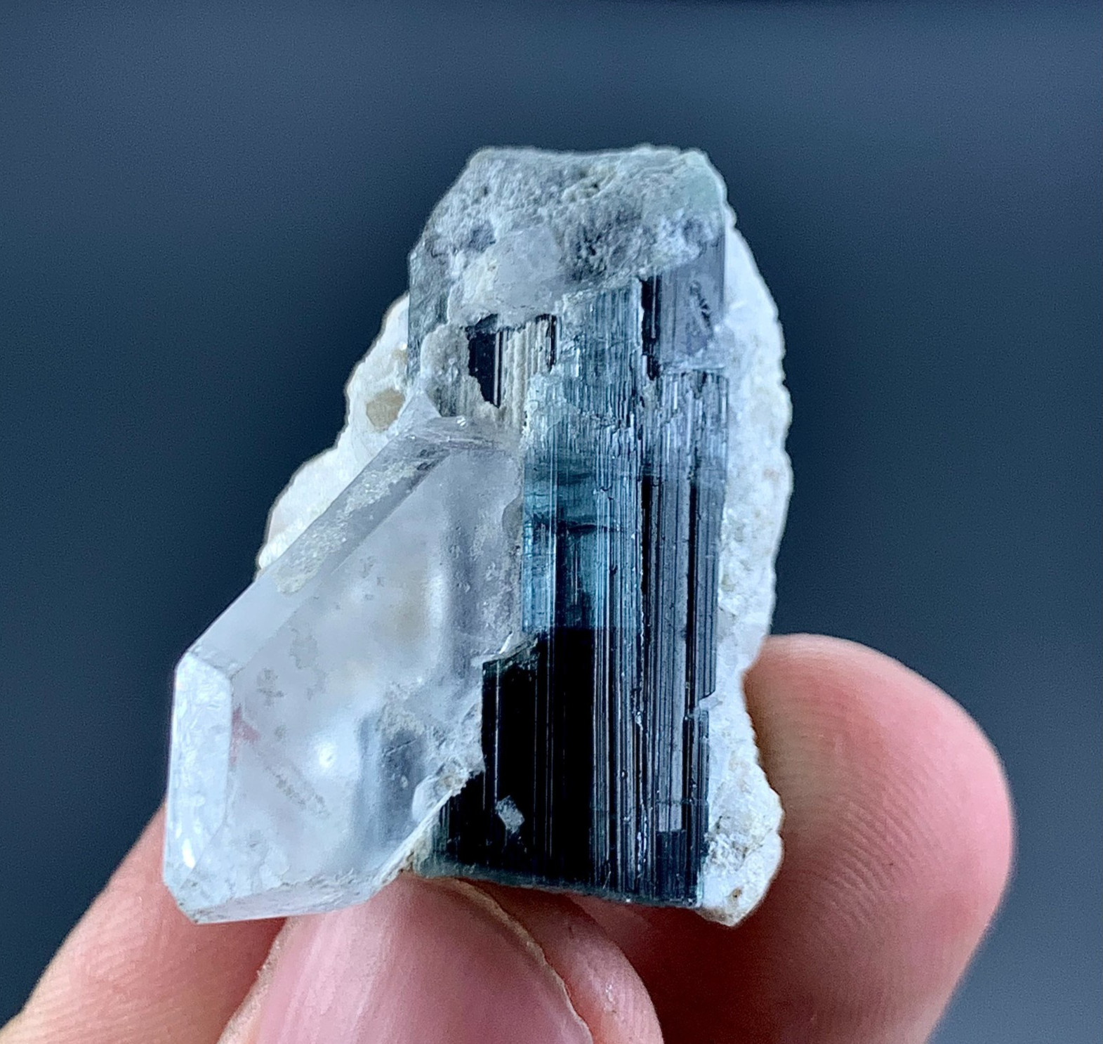 118 Carat Blue Cap Tourmaline Crystal With Quartz Specimen From Pakistan