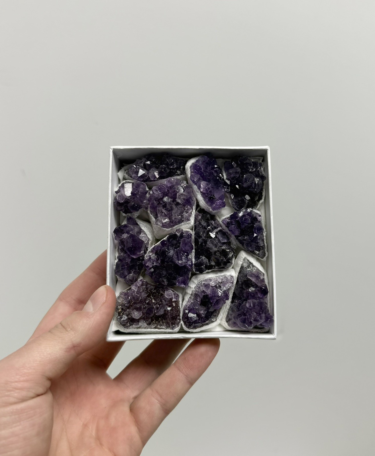 Flat of Mini AAA Grade Amethyst Clusters – Very Dark Purple