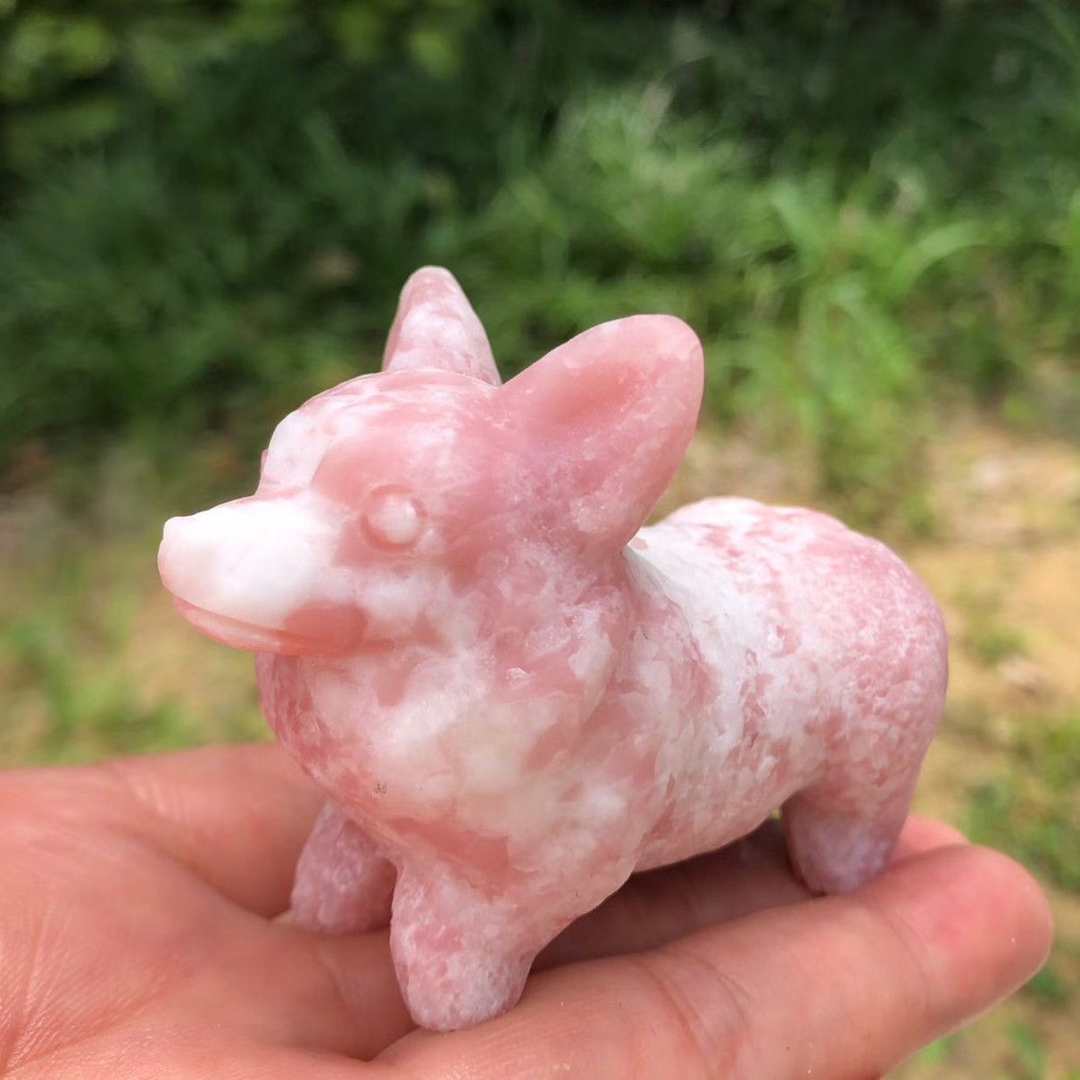 Natural Pink Opal Quartz Hand Caved dog Skull Crystal reiki Healing 1pc