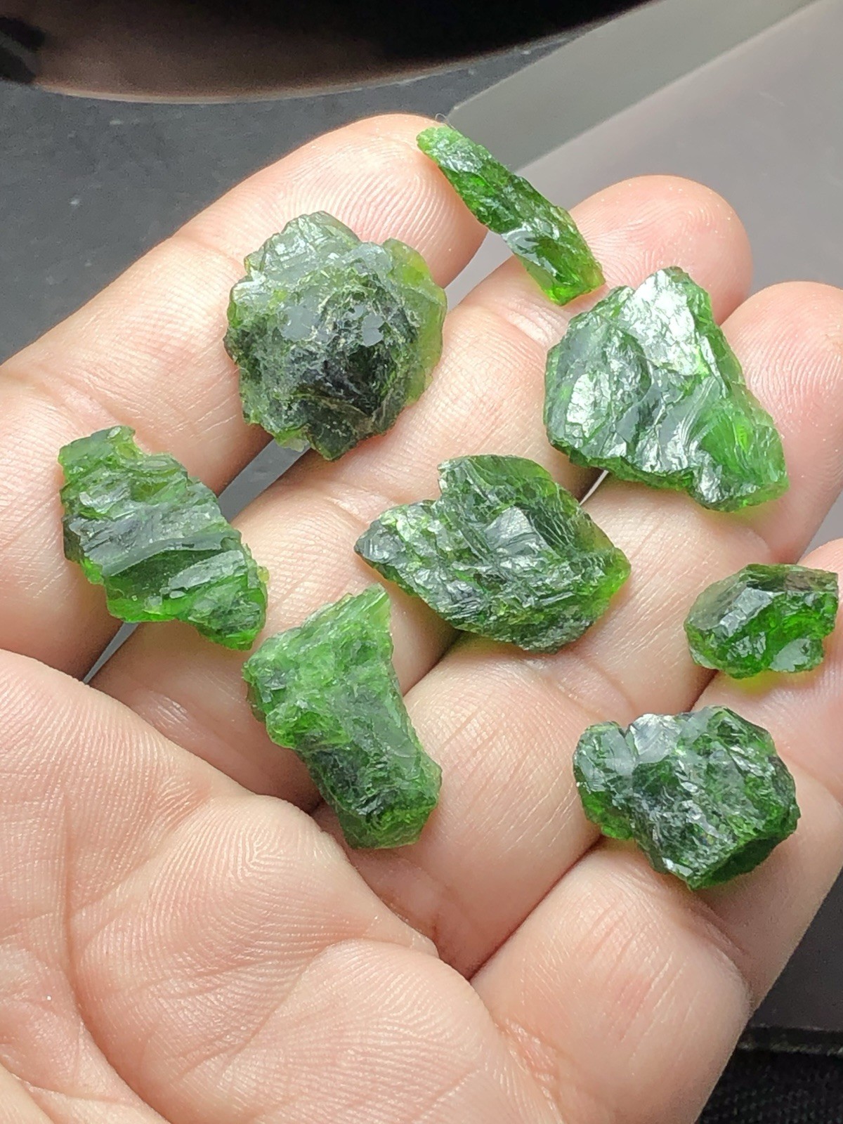 102.88 Crt / 8 pieces / Natural Rough Chrome Diopside. Selected Pieces