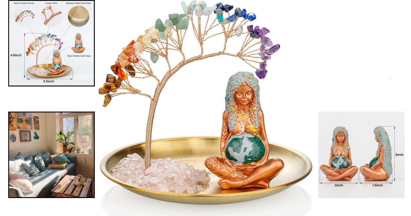 7 Chakra Healing Crystal Tree Ceramic Mother Earth Decor Mother Earth Statues…