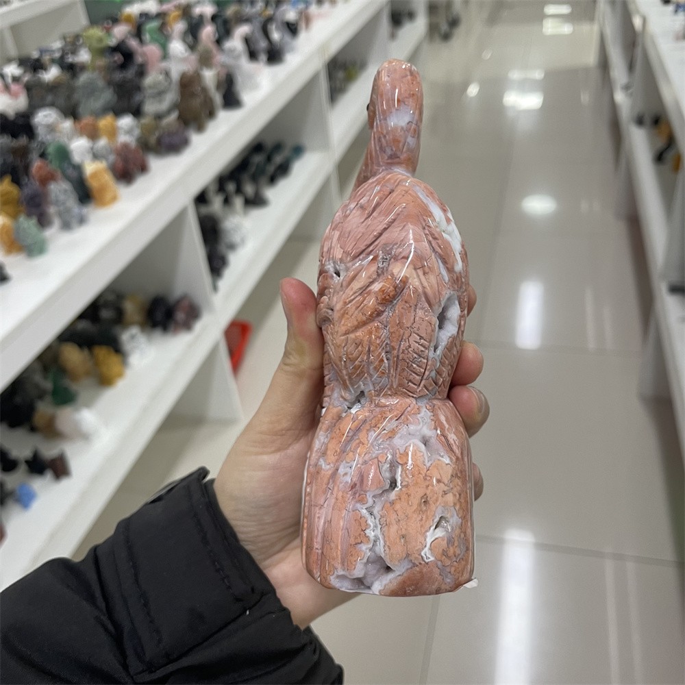 Random1pc1.5LB 6.1″Natural Geode Petal Agate Flamingo Crystal Carving Decor