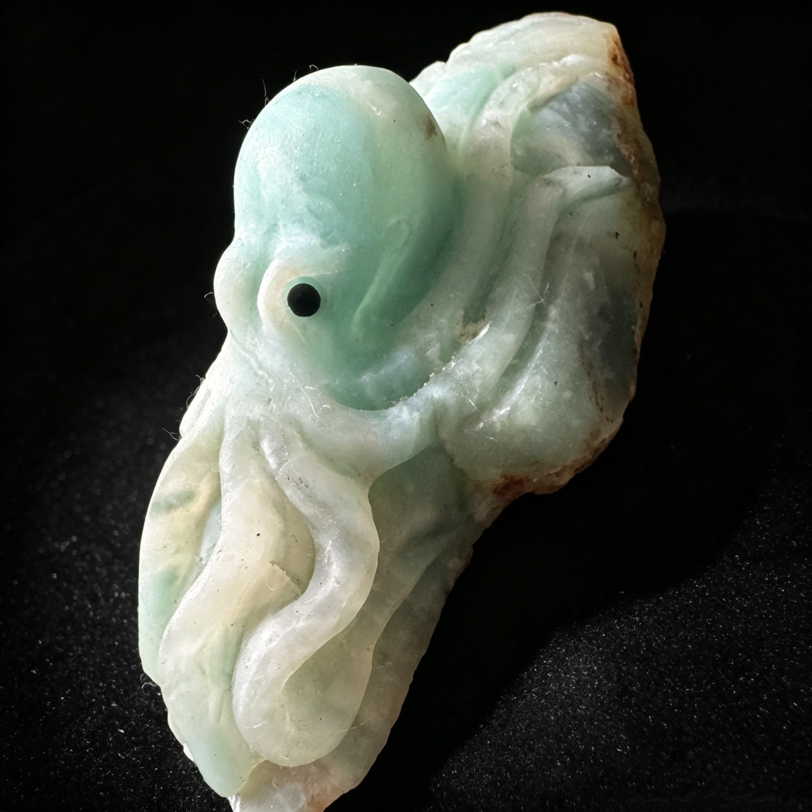 Hand Carved Amazonite Octopus – Natural Blue Green Crystal Mineral Figurine 4.8″