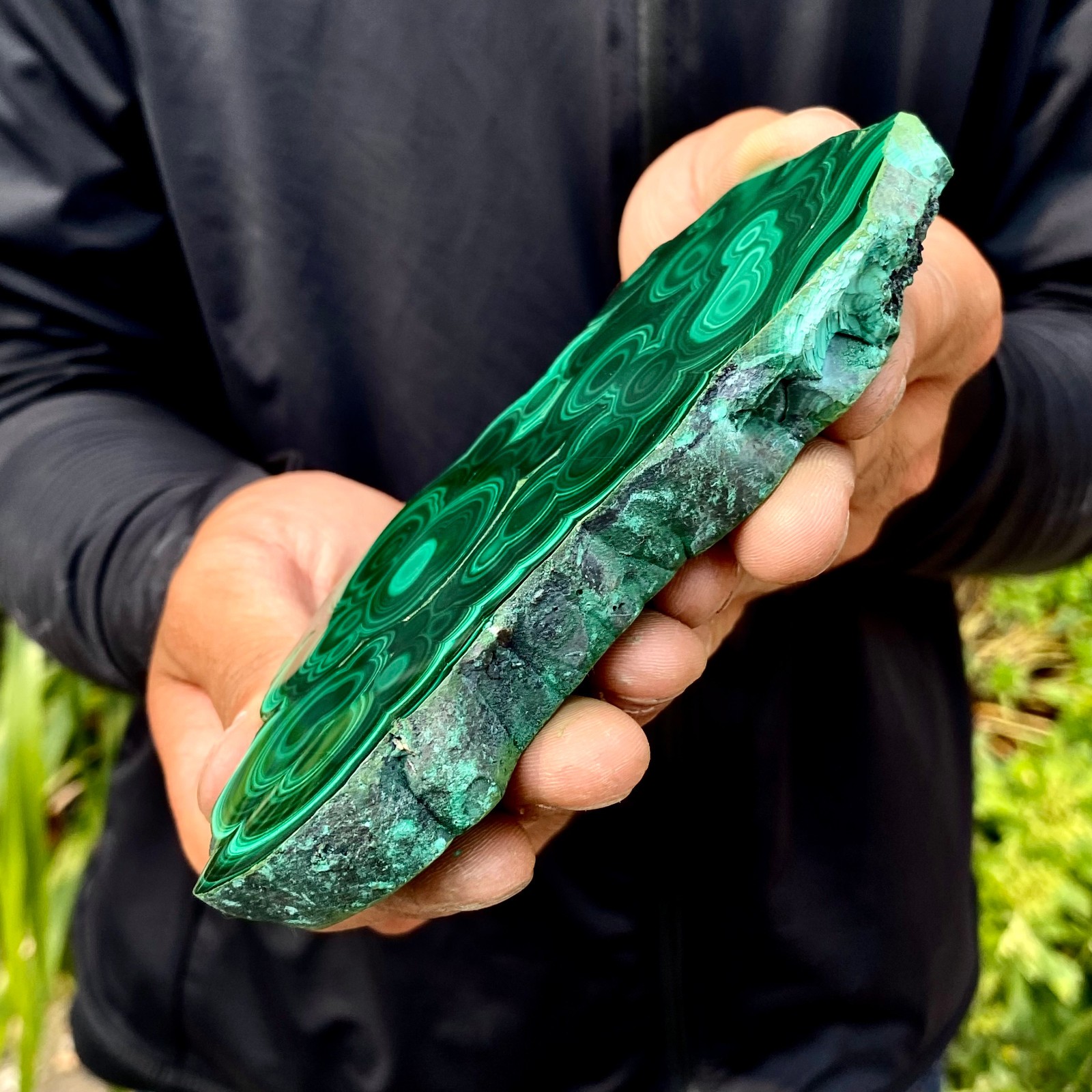 389G Natural malachite slice quartz crystal luster mineral specimen