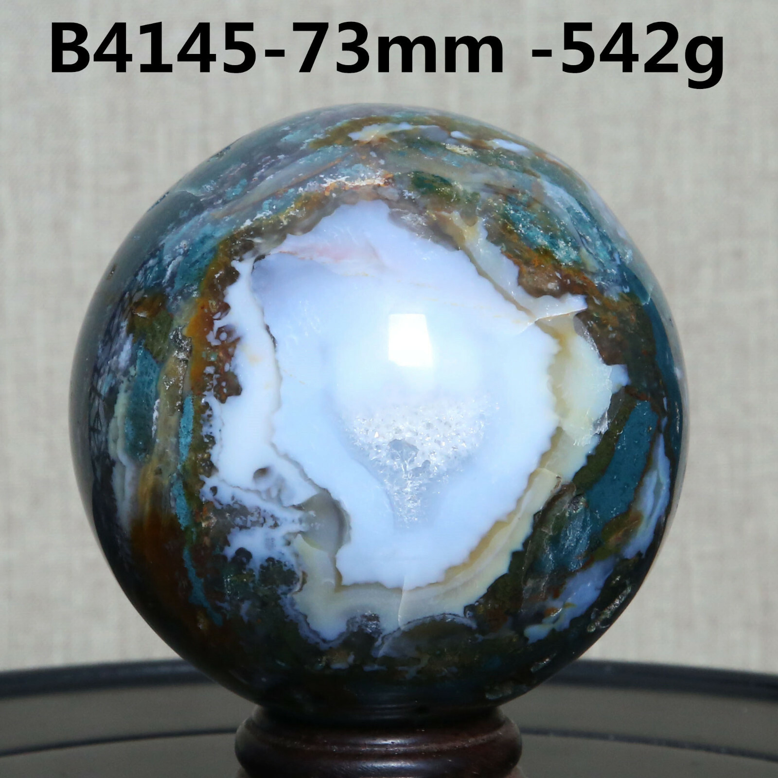 B4145-73mm-542g Amazing natural Ocean Jasper Orbicular Sphere Reiki Crystal Ball