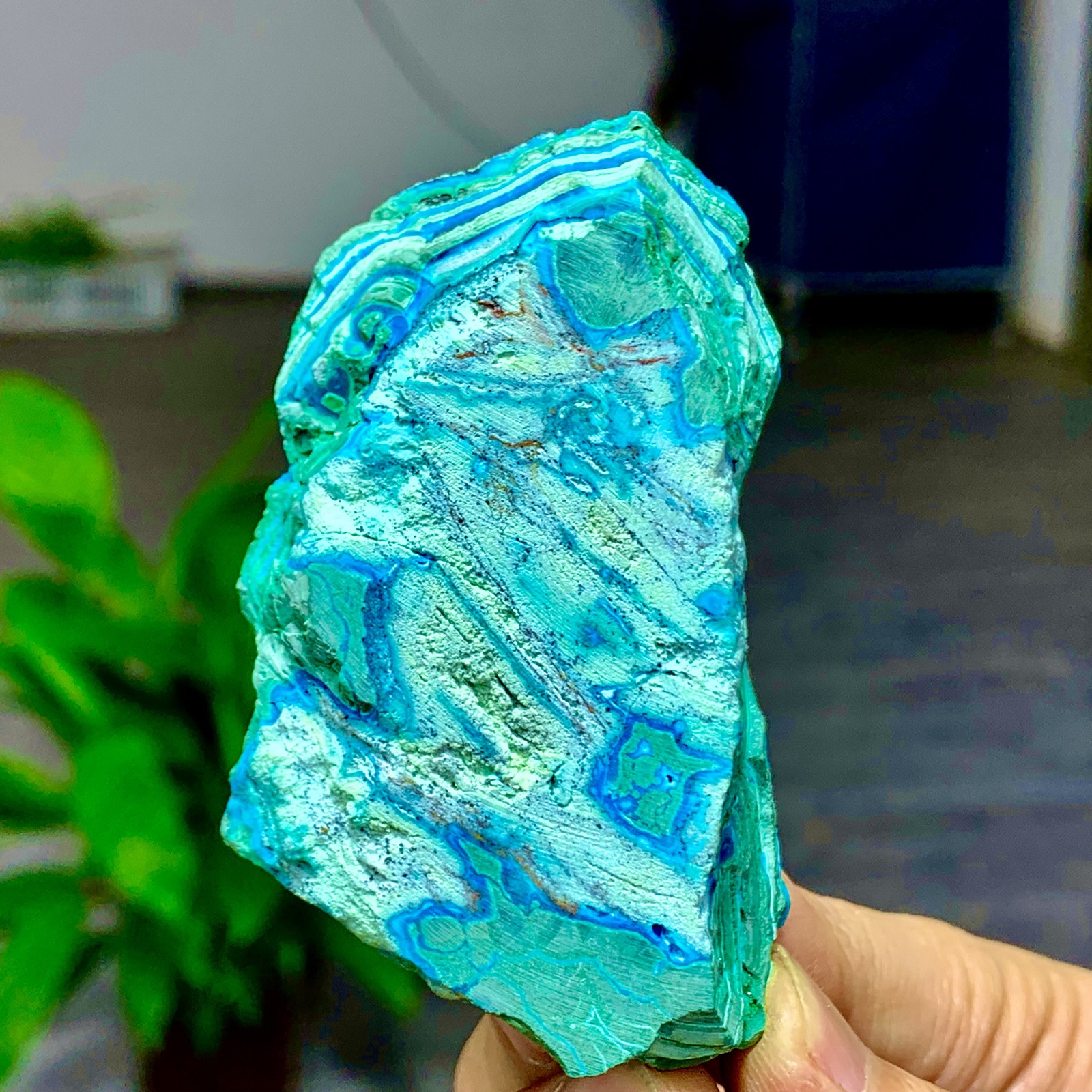 205G Natural Chrysocolla/Malachite transparent cluster rough mineral sample