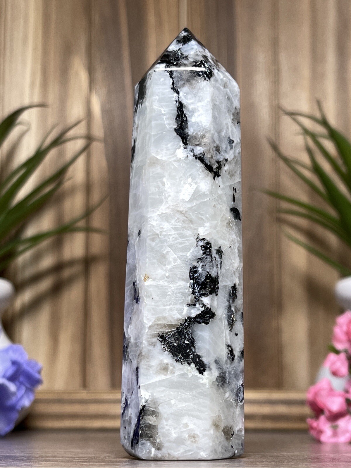 RAINBOW MOONSTONE TOWER – Mineral Crystal Point White Blue Chakra Reiki Witch