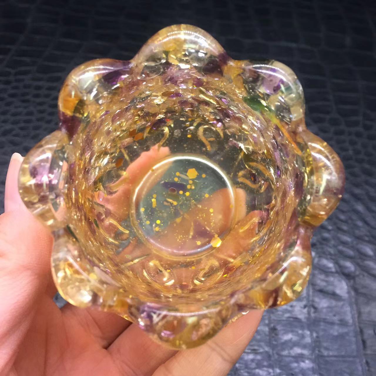 Natural Ametrine Quartz Crystal Resin Filled Brush Pot Gravel Healing Decora 1Pc