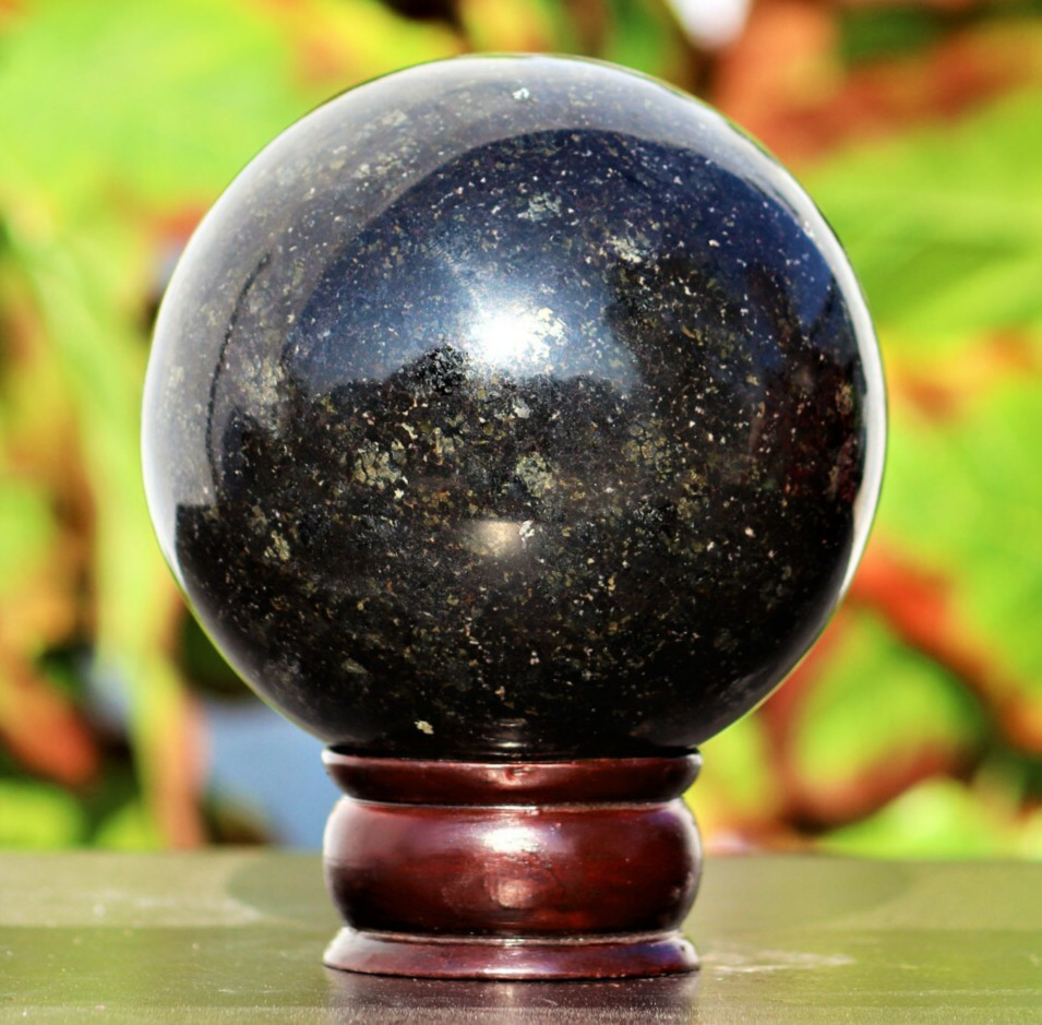 Superb 110MM Black Nuummite Stone Sorcerer’s Stone Healing Metaphysical Sphere