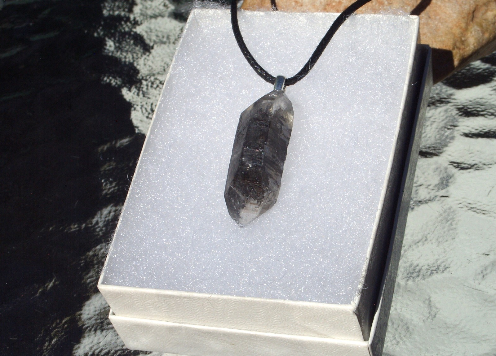 Tibetan Black Quartz Double Term Crystal Point Free Form Stone Pendant Necklace
