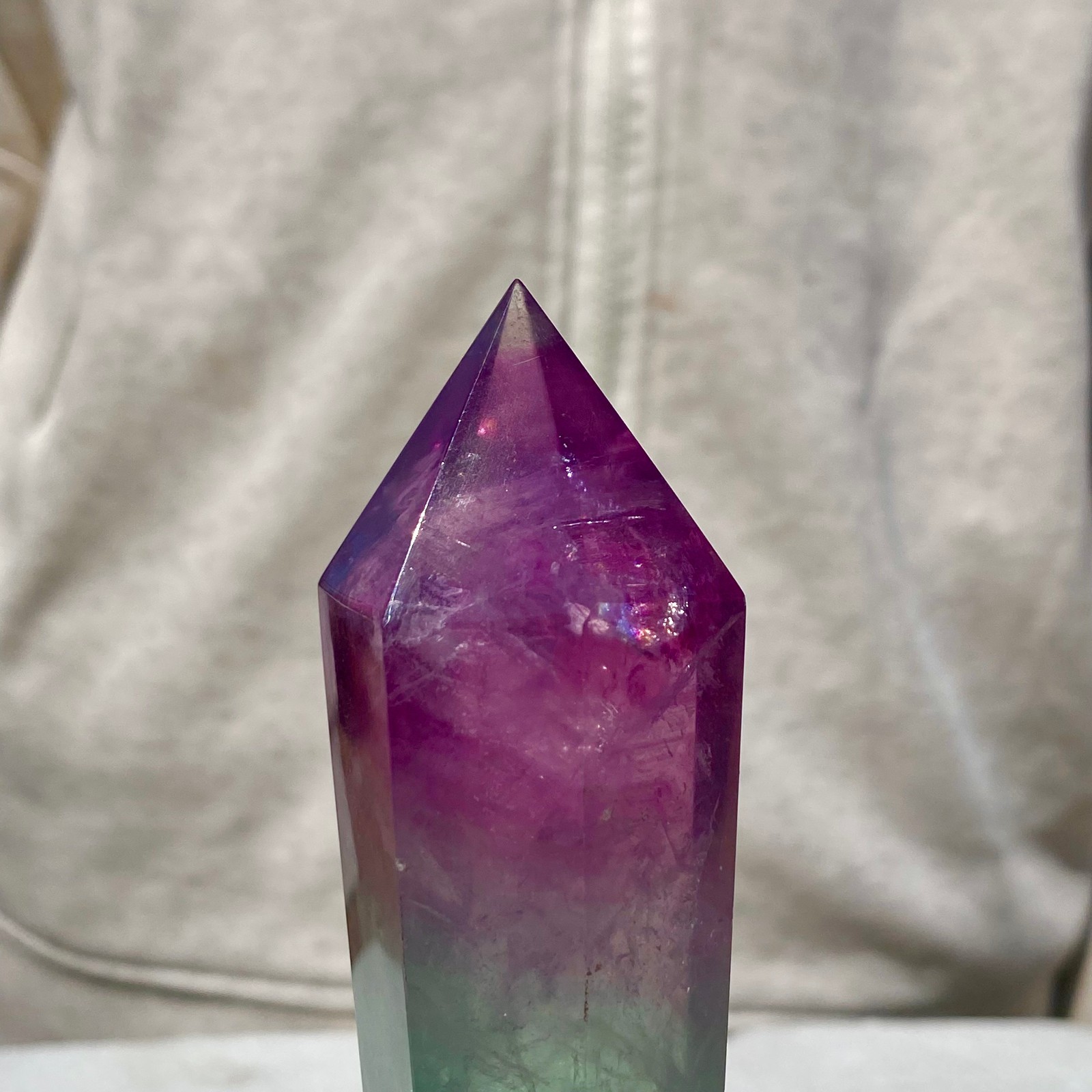 311G Top natural rainbow fluorite scepter crystal healing