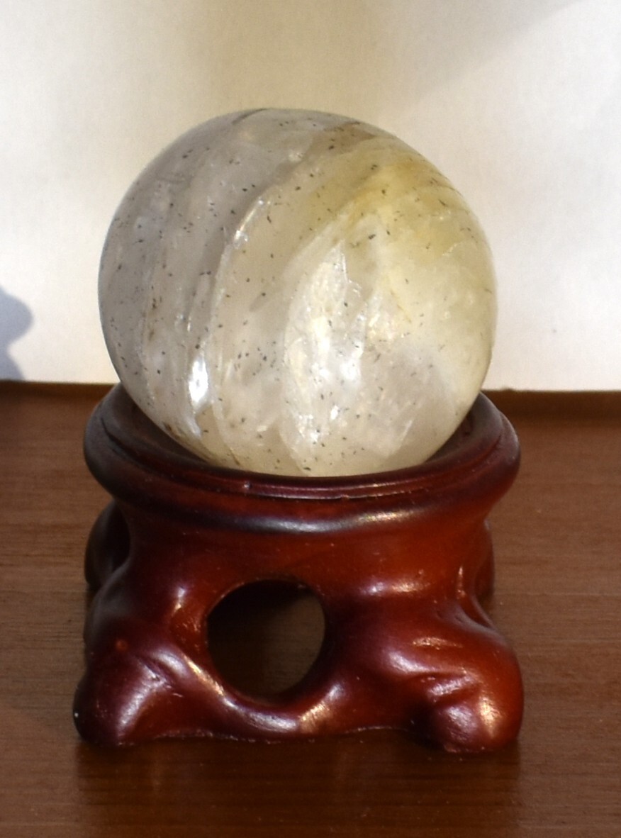 Natural Quartz Sphere White Crystal Ball Healing on Wood Stand North Carolina
